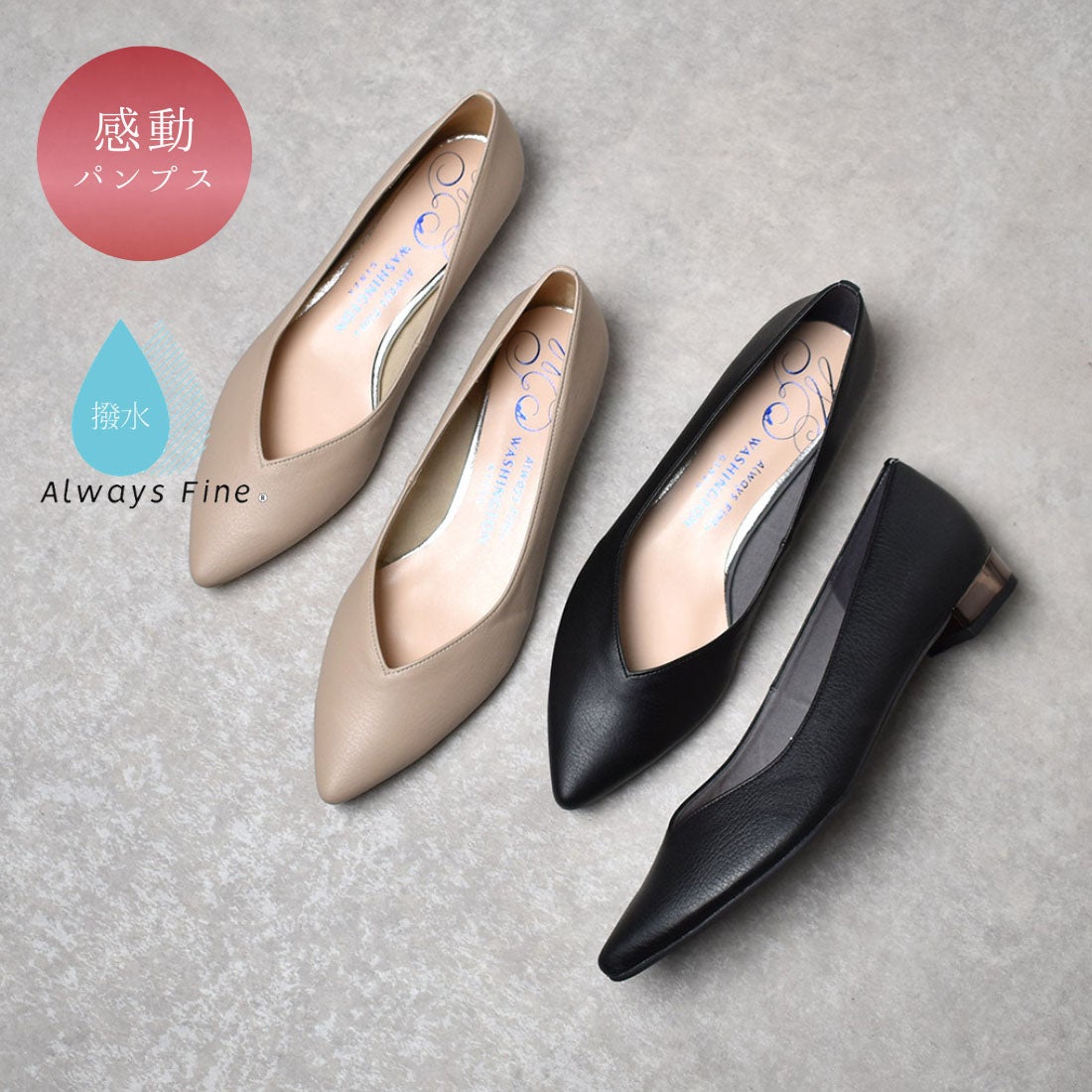 WASHINGTON 晴雨兼用 Vカット ローヒールパンプス|銀座ワシントン 公式